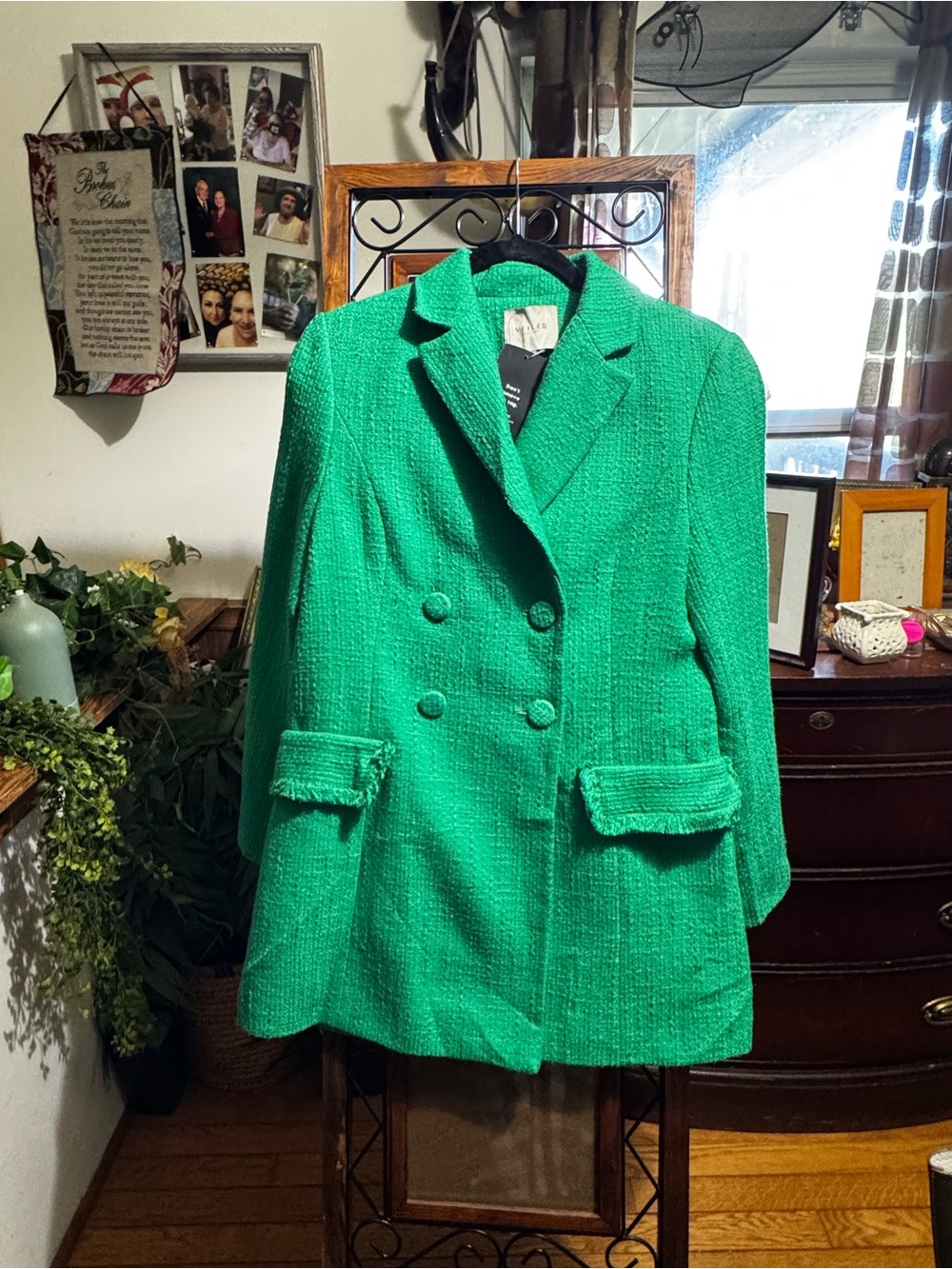 VEILED Abigail Tweed Double-Breasted Blazer Kelly Green NWT Size